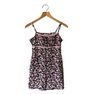 Mirrors Vintage Y2K Floral Mini Dress Size Medium Babydoll Pink Black